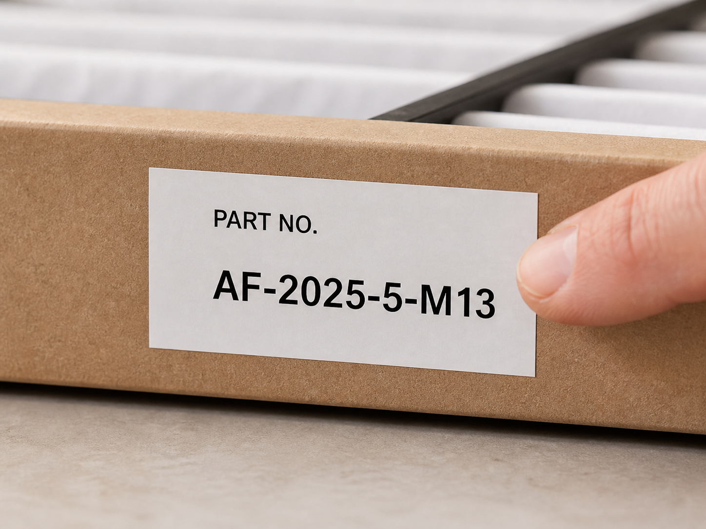 Part number printed on an air filter frame
